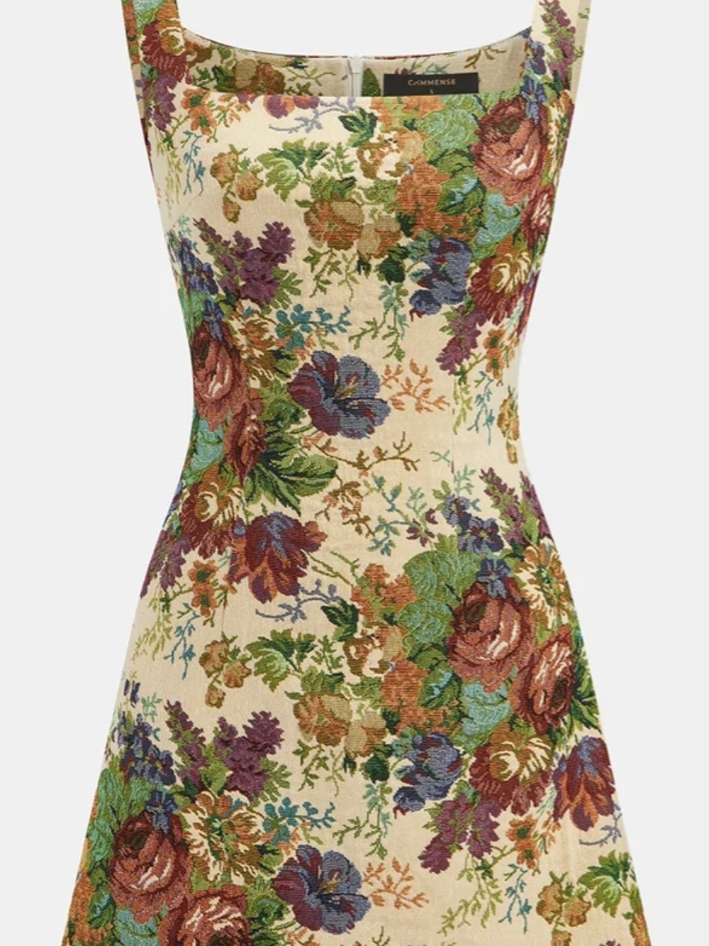 Commense Vintage Floral Tapestry Square Neck Mini Dress